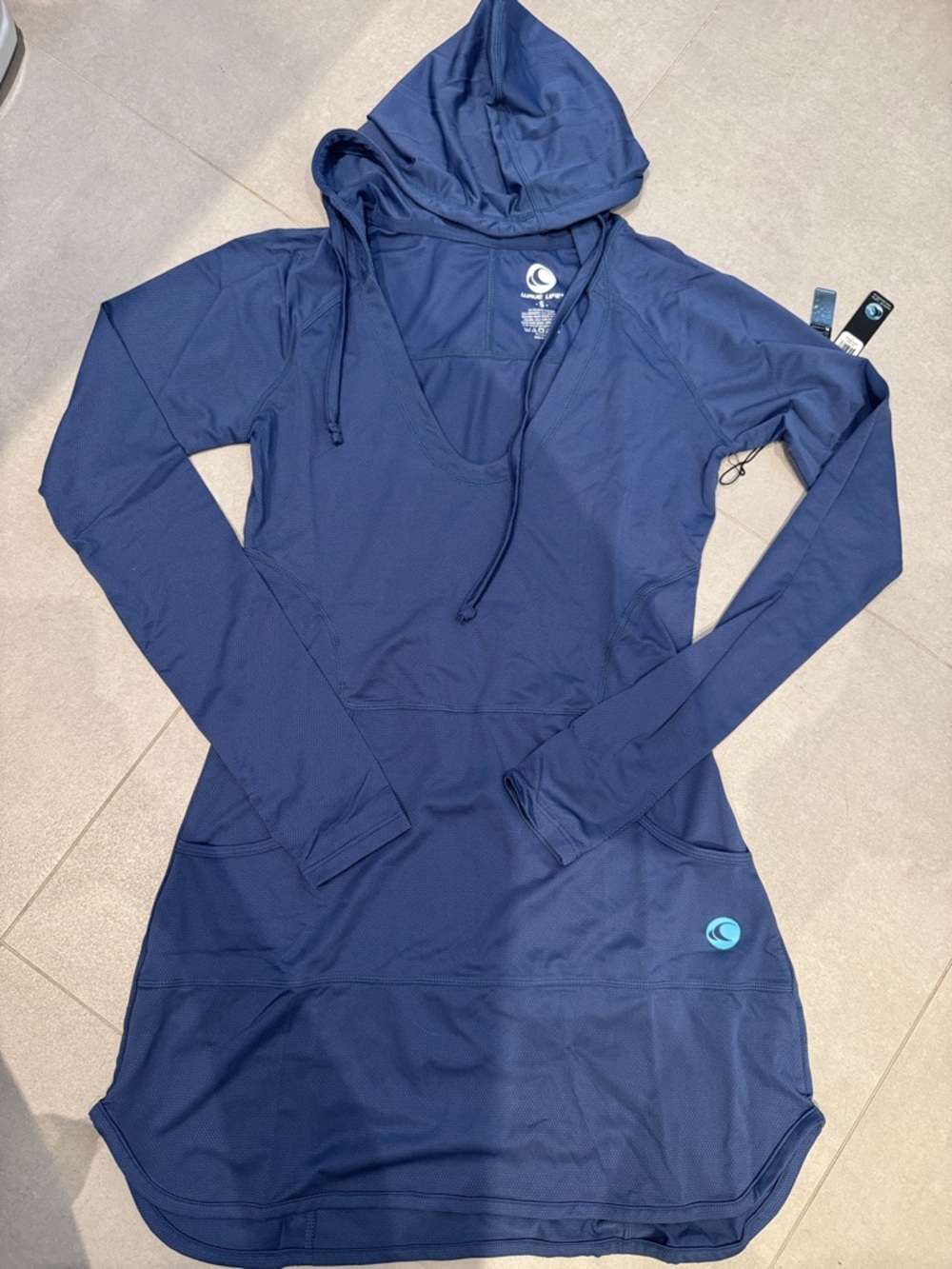 WAVE LIFE WOMEN UPF50+ COVERUP HOODIE DRESS WITH STIRUP SLEEVES DRAWCORD